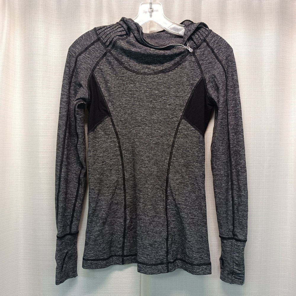 Lululemon Gray Space Dye Cowl Neck Hooded Pullover Thumbholes Size 4 Performance
